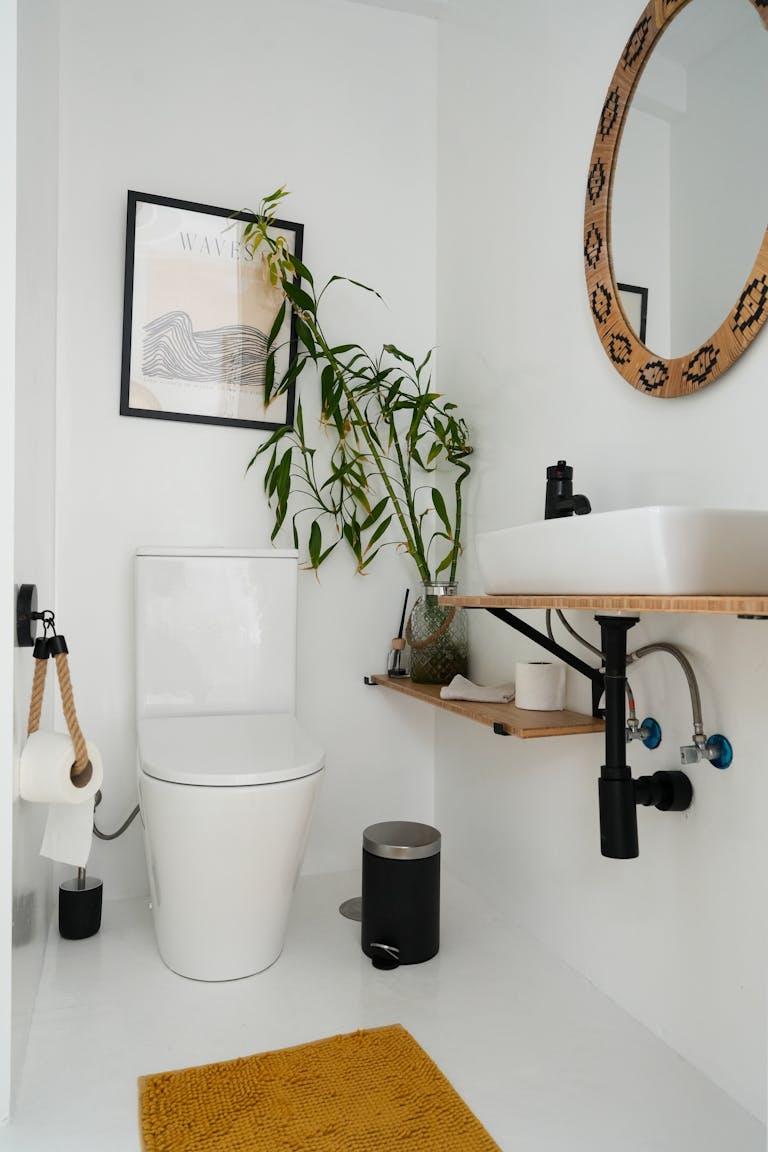 Sleek bathroom design featuring bamboo and modern fixtures in Lanzarote.