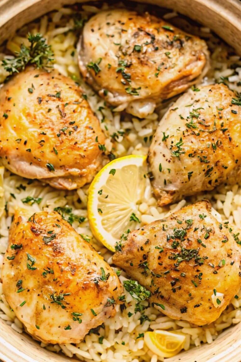 Lemon garlic chicken and rice in a slow cooker.